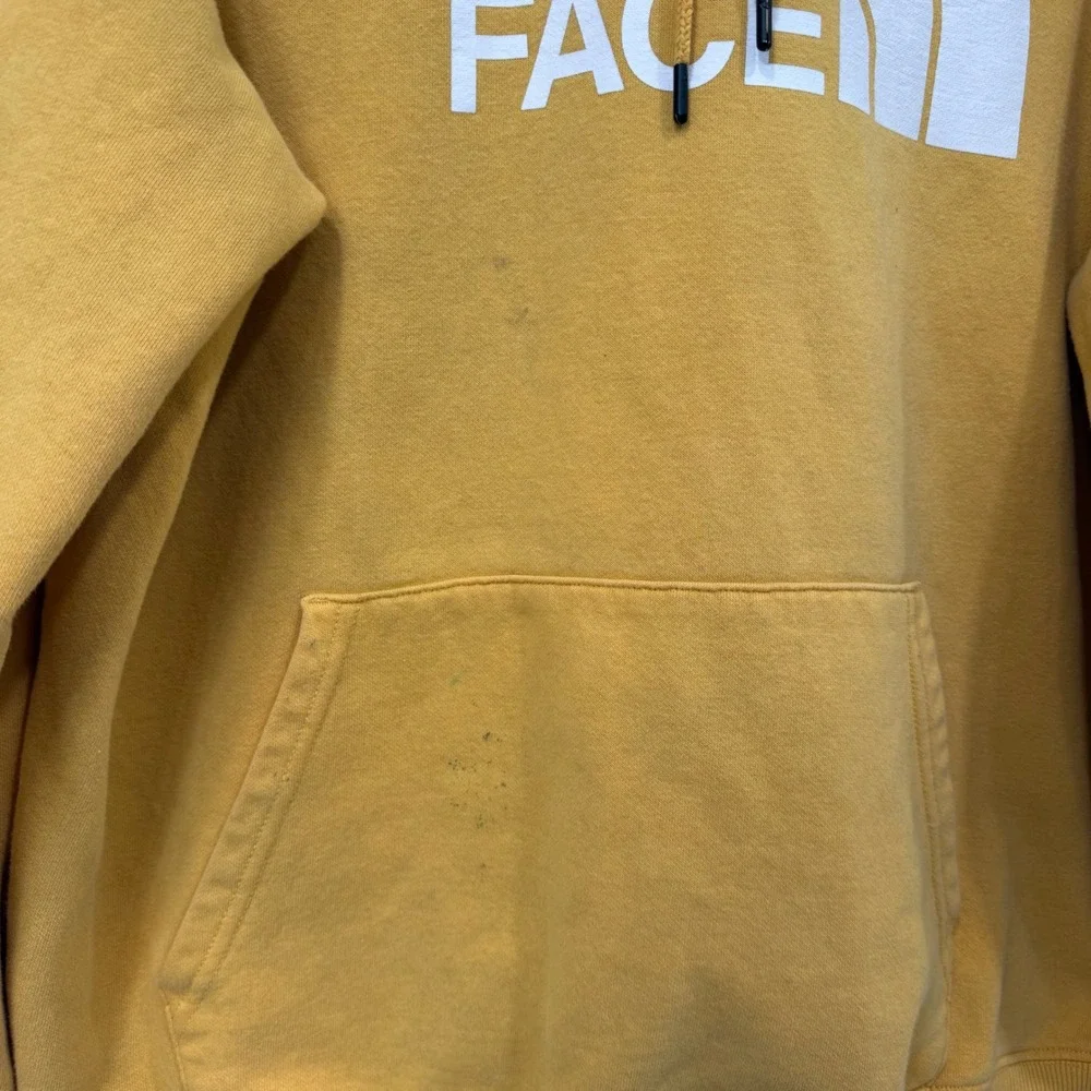 The North Face Mens Hoodie Mustard Yellow Graphic Logo Pullover Sweatshirt L